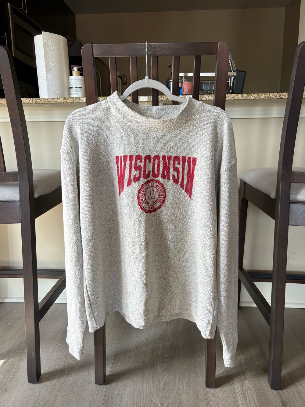 University of Wisconsin Red Logo Cream Mockneck Sweater